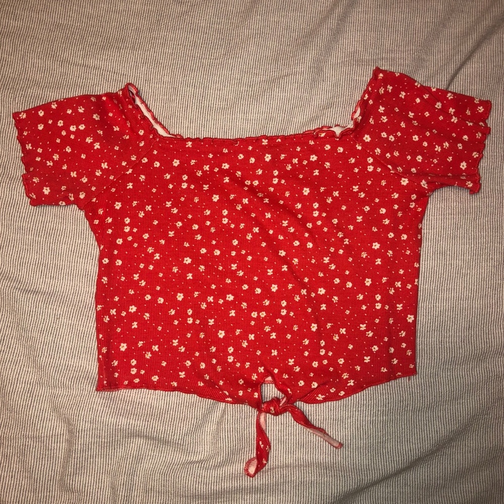 Red Crop Top with Flower Print